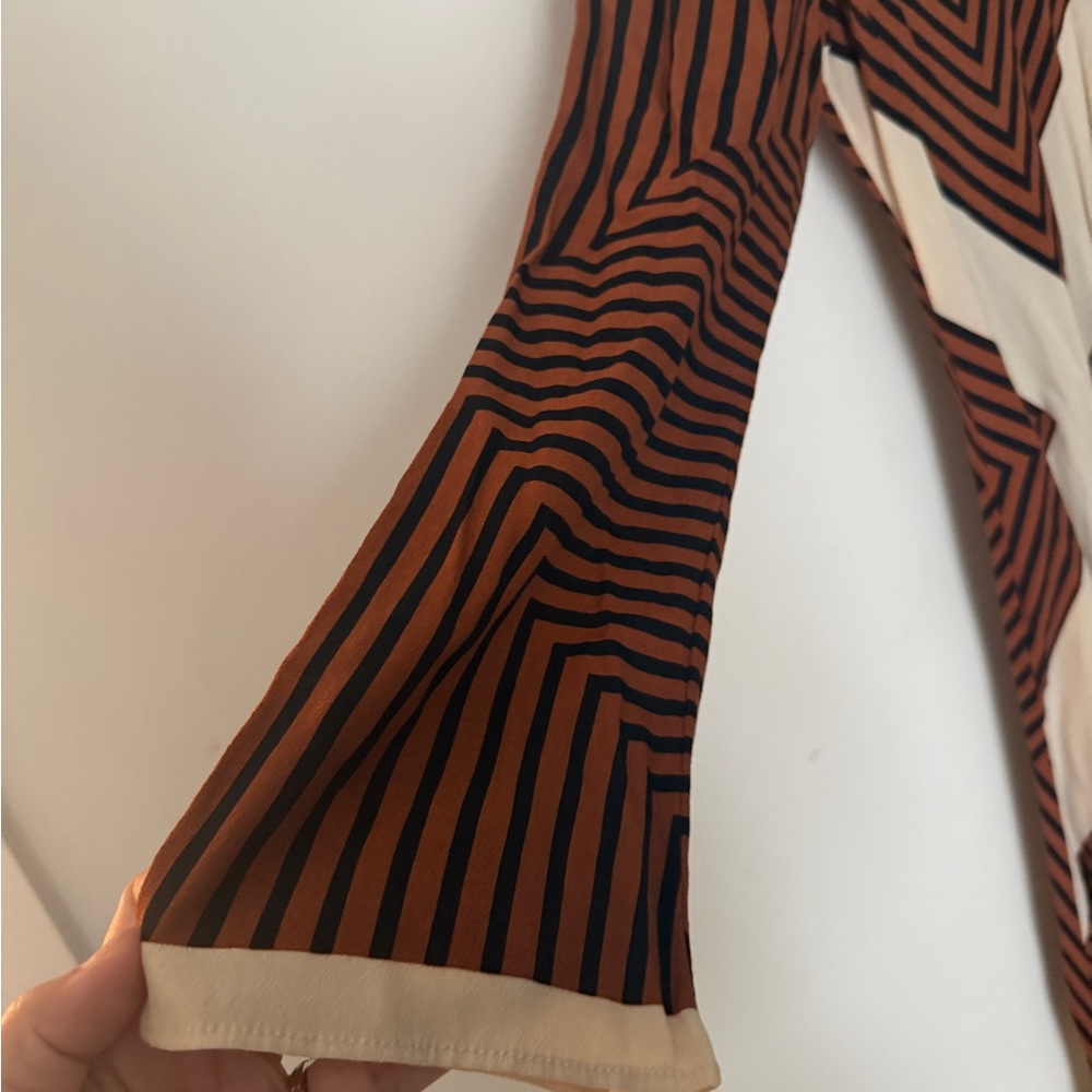 Zara Brown and Cream Long Sleeve Dress - Picture 10 of 14
